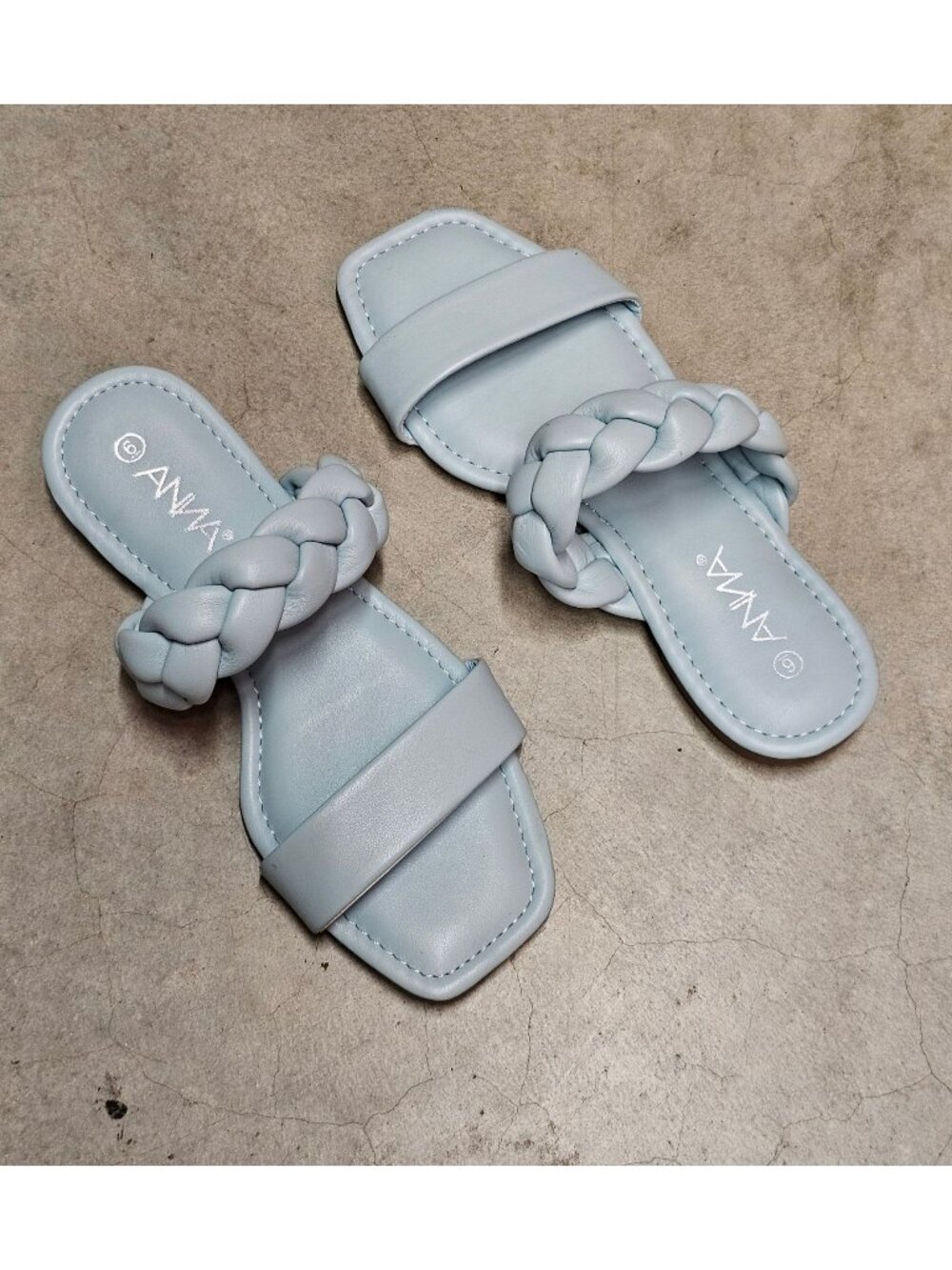 Braided Strap Light Blue Square-Toe Womens Sandals